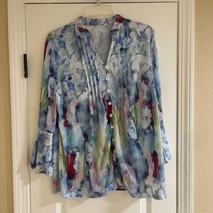 Large Watercolor Inspired Button Down Blouse